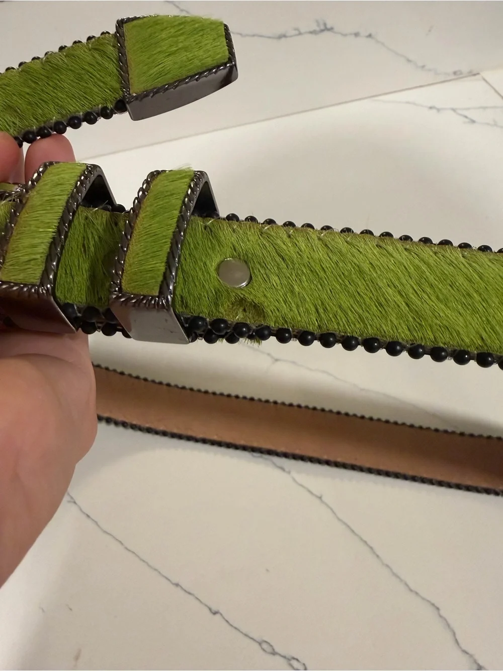 NWOT Vintage B.B. Simon hair on hide belt